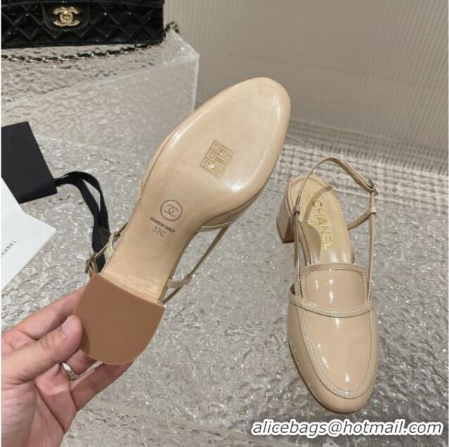 Cheap Price Chanel Patent Calfskin Slingback Pumps 6cm Beige 619174