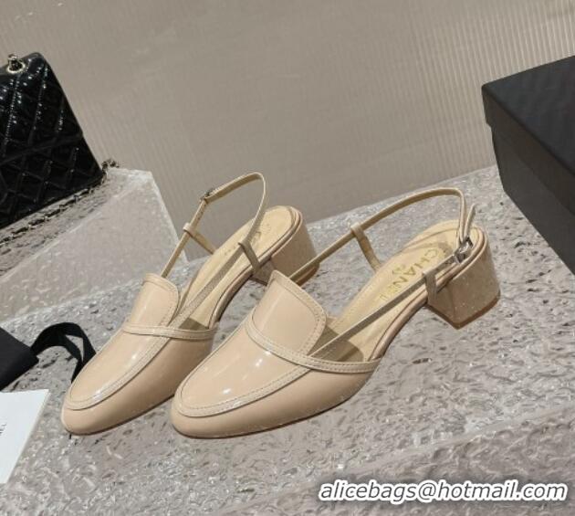 Cheap Price Chanel Patent Calfskin Slingback Pumps 6cm Beige 619174