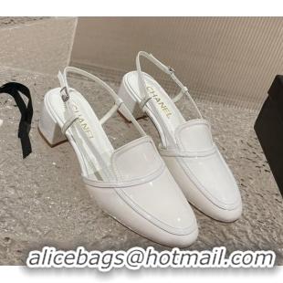 Hot Style Chanel Patent Calfskin Slingback Pumps 6cm White 619175