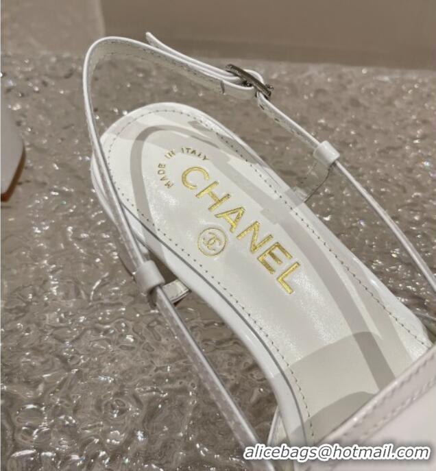 Hot Style Chanel Patent Calfskin Slingback Pumps 6cm White 619175