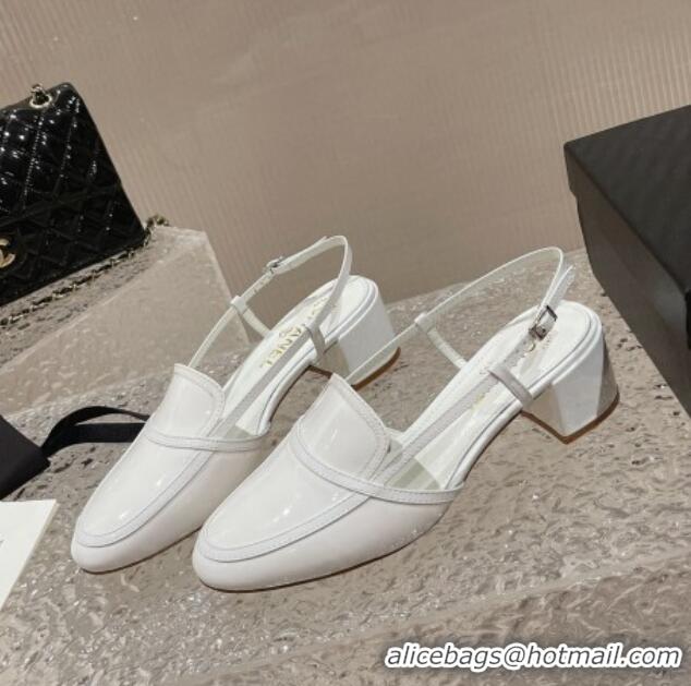 Hot Style Chanel Patent Calfskin Slingback Pumps 6cm White 619175