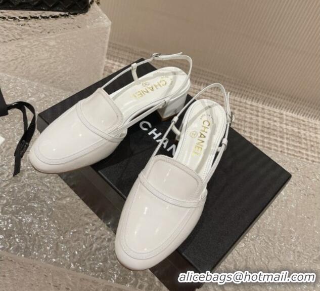 Hot Style Chanel Patent Calfskin Slingback Pumps 6cm White 619175