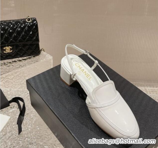 Hot Style Chanel Patent Calfskin Slingback Pumps 6cm White 619175