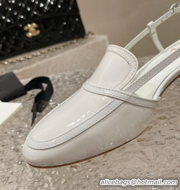 Hot Style Chanel Patent Calfskin Slingback Pumps 6cm White 619175