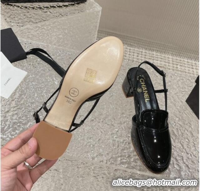 Good Product Chanel Patent Calfskin Slingback Pumps 6cm Black 619176