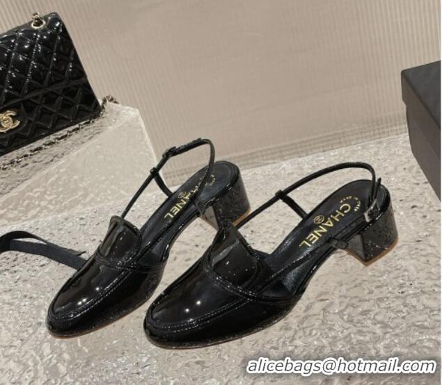 Good Product Chanel Patent Calfskin Slingback Pumps 6cm Black 619176