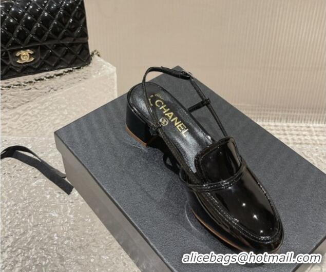 Good Product Chanel Patent Calfskin Slingback Pumps 6cm Black 619176