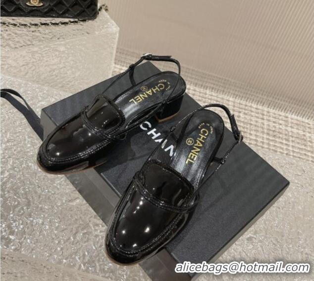 Good Product Chanel Patent Calfskin Slingback Pumps 6cm Black 619176