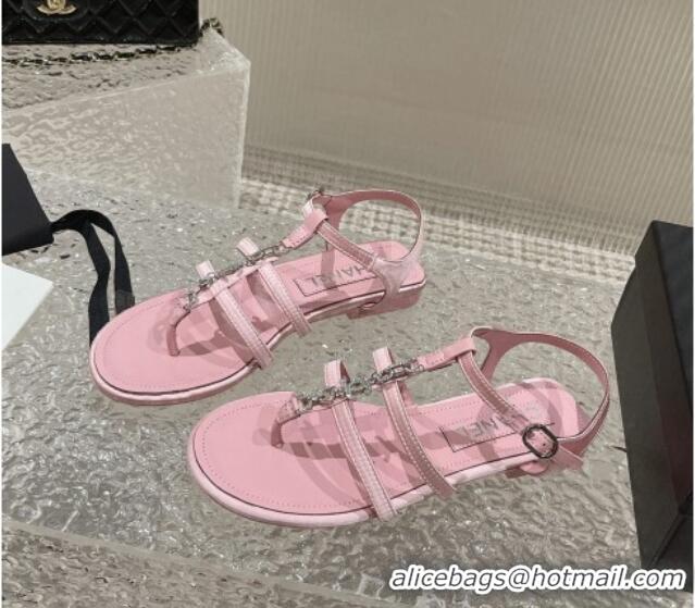 Perfect Chanel Satin Flat Sandals G40128 Pink