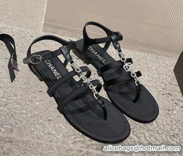 Good Quality Chanel Satin Flat Sandals G40128 Black