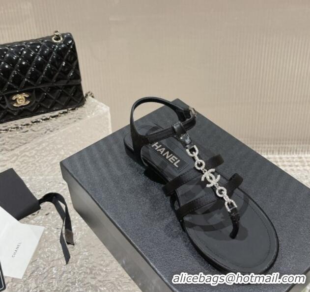 Good Quality Chanel Satin Flat Sandals G40128 Black