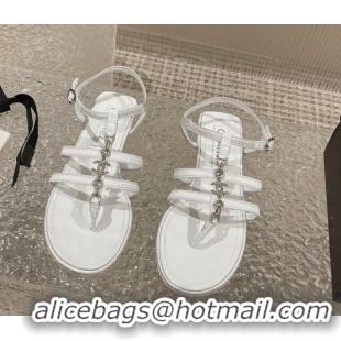 Unique Style Chanel Satin Flat Sandals G40128 White