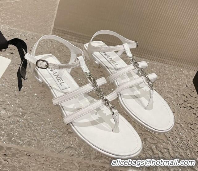 Unique Style Chanel Satin Flat Sandals G40128 White