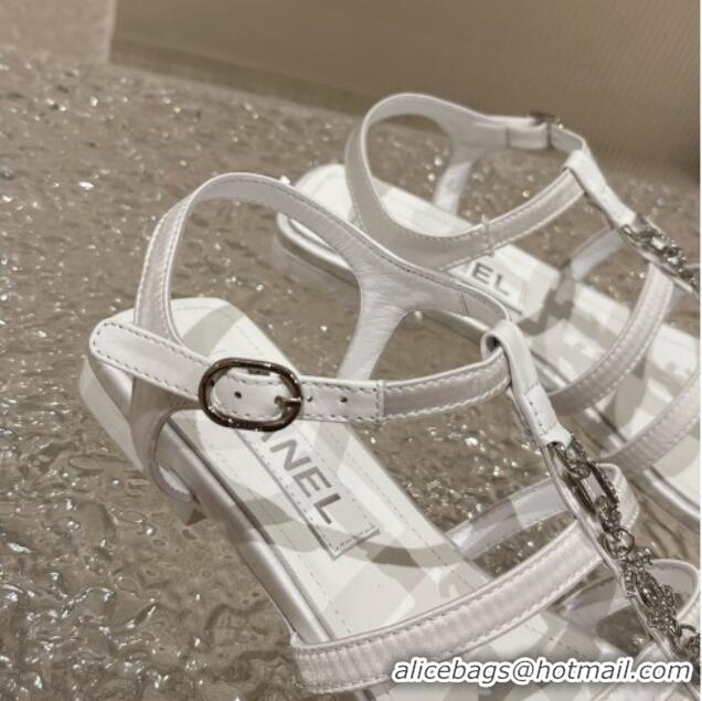 Unique Style Chanel Satin Flat Sandals G40128 White