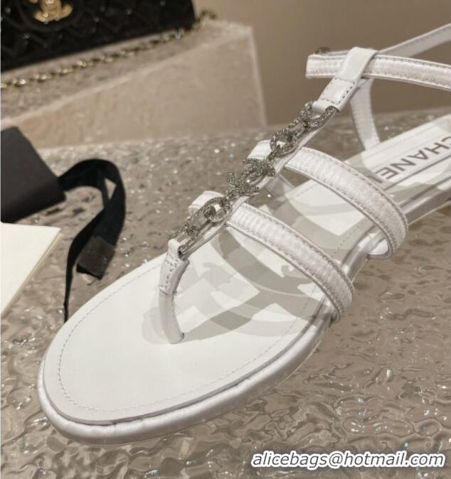 Unique Style Chanel Satin Flat Sandals G40128 White