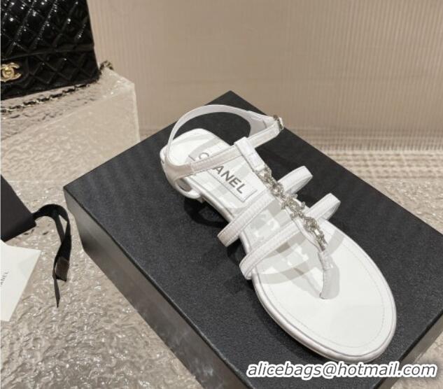 Unique Style Chanel Satin Flat Sandals G40128 White