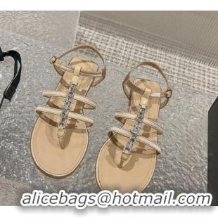 Discount Chanel Satin Flat Sandals G40128 Beige