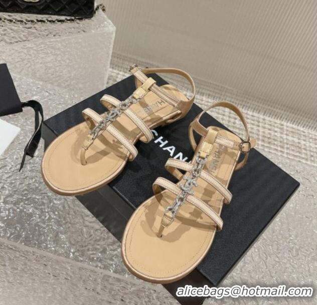 Discount Chanel Satin Flat Sandals G40128 Beige