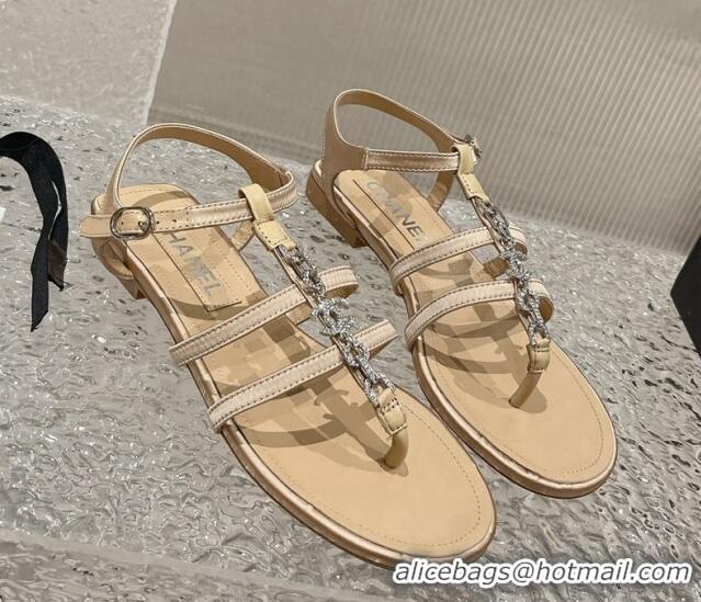 Discount Chanel Satin Flat Sandals G40128 Beige