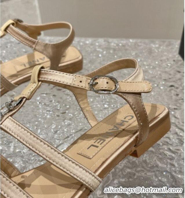 Discount Chanel Satin Flat Sandals G40128 Beige