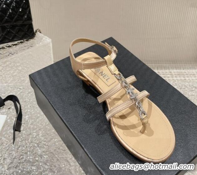 Discount Chanel Satin Flat Sandals G40128 Beige