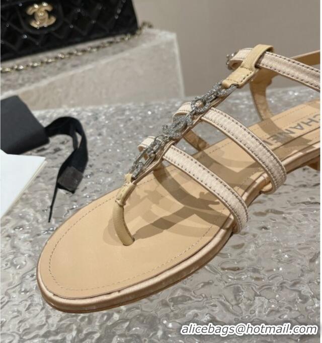 Discount Chanel Satin Flat Sandals G40128 Beige