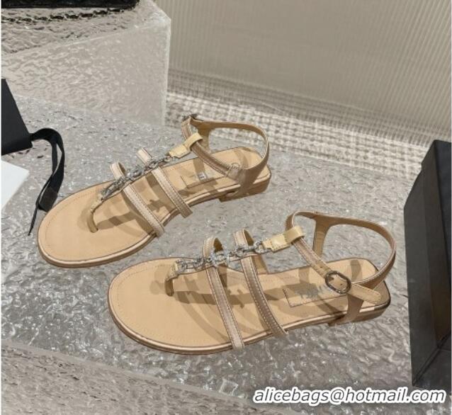 Discount Chanel Satin Flat Sandals G40128 Beige