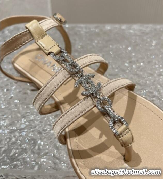 Discount Chanel Satin Flat Sandals G40128 Beige