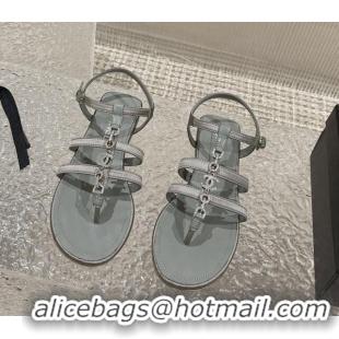 Good Quality Chanel Satin Flat Sandals G40128 Grey