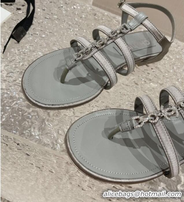 Good Quality Chanel Satin Flat Sandals G40128 Grey