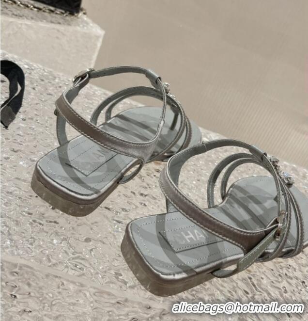 Good Quality Chanel Satin Flat Sandals G40128 Grey