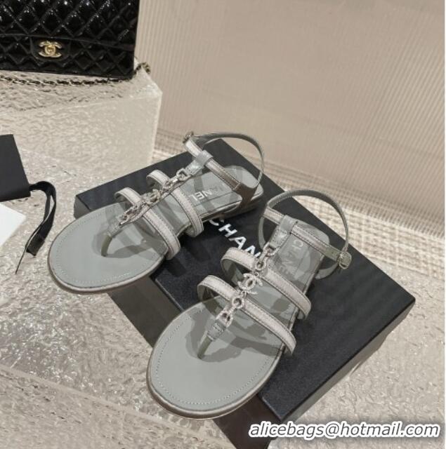 Good Quality Chanel Satin Flat Sandals G40128 Grey