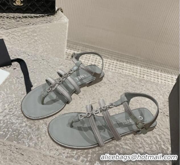 Good Quality Chanel Satin Flat Sandals G40128 Grey