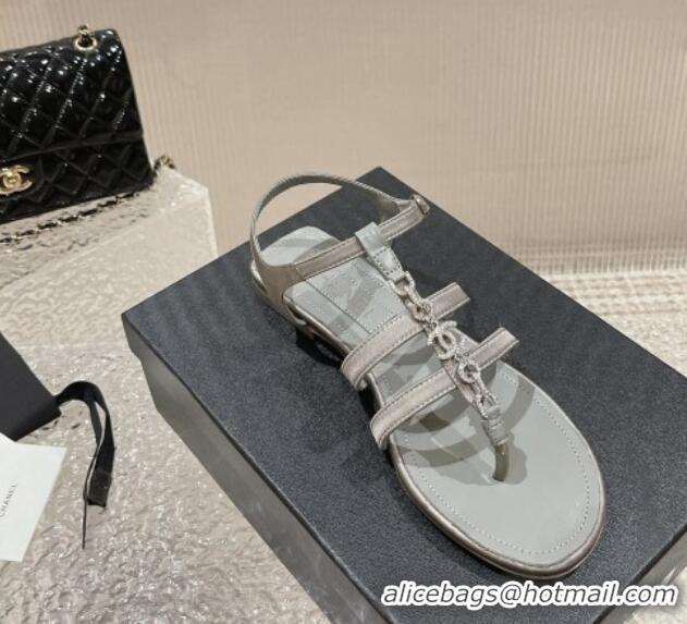 Good Quality Chanel Satin Flat Sandals G40128 Grey