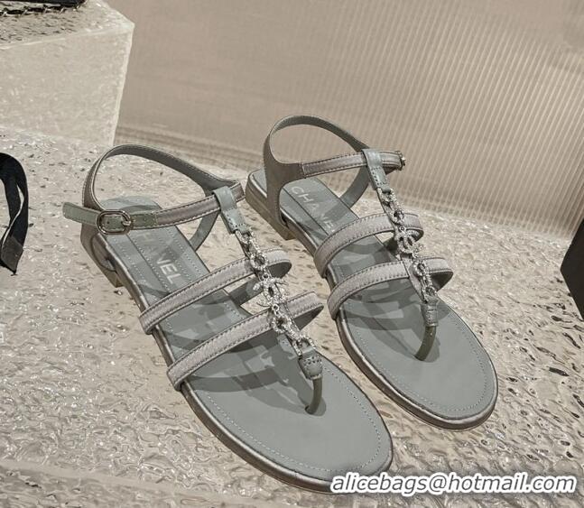 Good Quality Chanel Satin Flat Sandals G40128 Grey