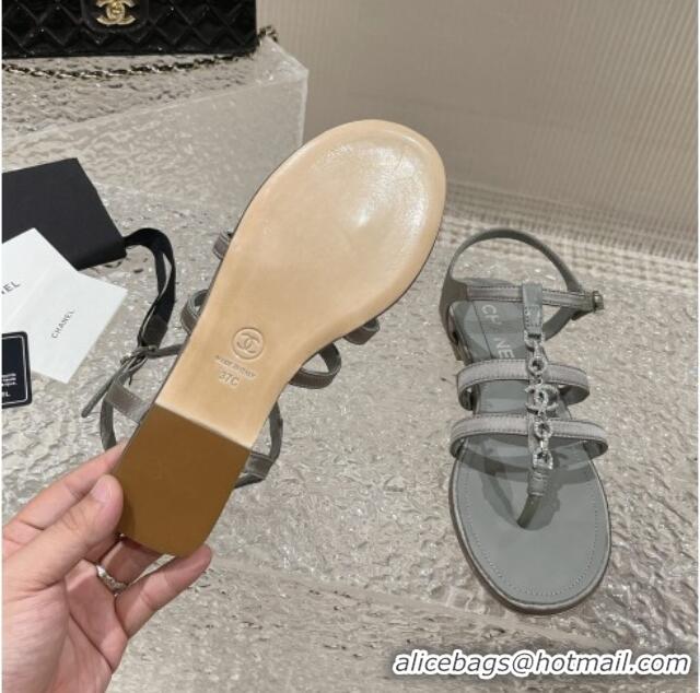 Good Quality Chanel Satin Flat Sandals G40128 Grey