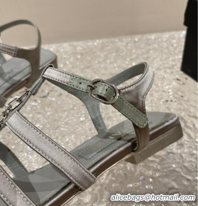 Good Quality Chanel Satin Flat Sandals G40128 Grey