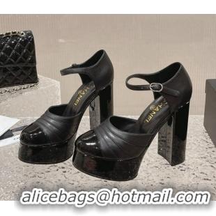 Low Cost Chanel Calfskin & Patent Leather Platform Mary Janes Pumps 12.5cm Black 703060