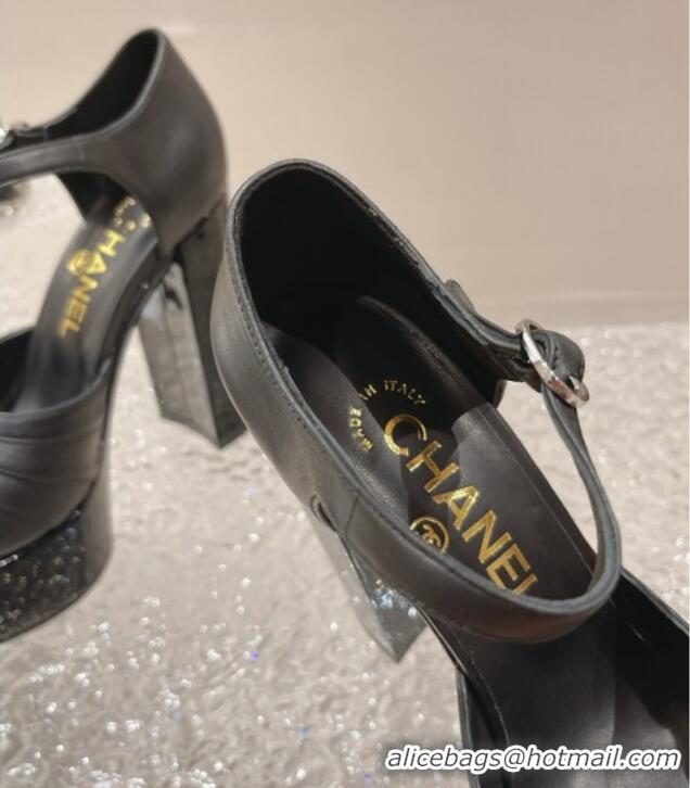 Low Cost Chanel Calfskin & Patent Leather Platform Mary Janes Pumps 12.5cm Black 703060