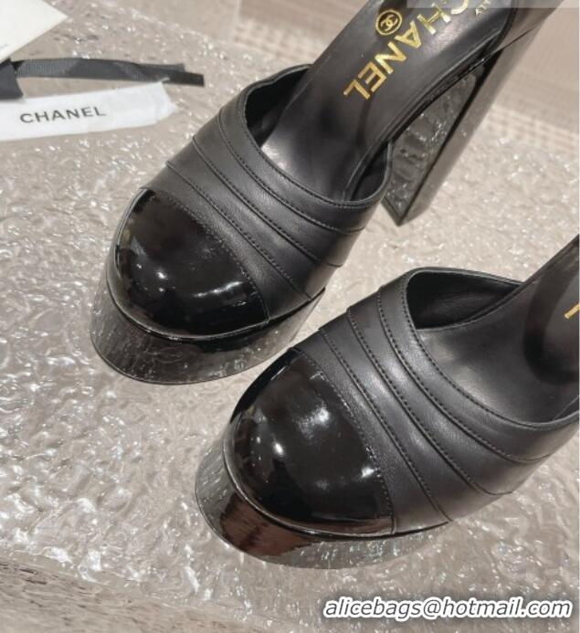 Low Cost Chanel Calfskin & Patent Leather Platform Mary Janes Pumps 12.5cm Black 703060