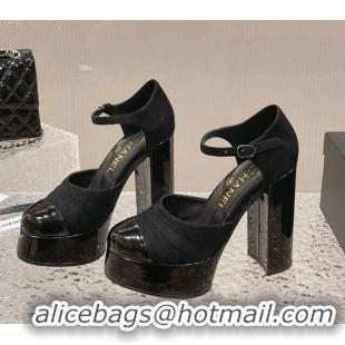 Shop Cheap Chanel Suede & Patent Calfskin Platform Mary Janes Pumps 12.5cm Black 703062