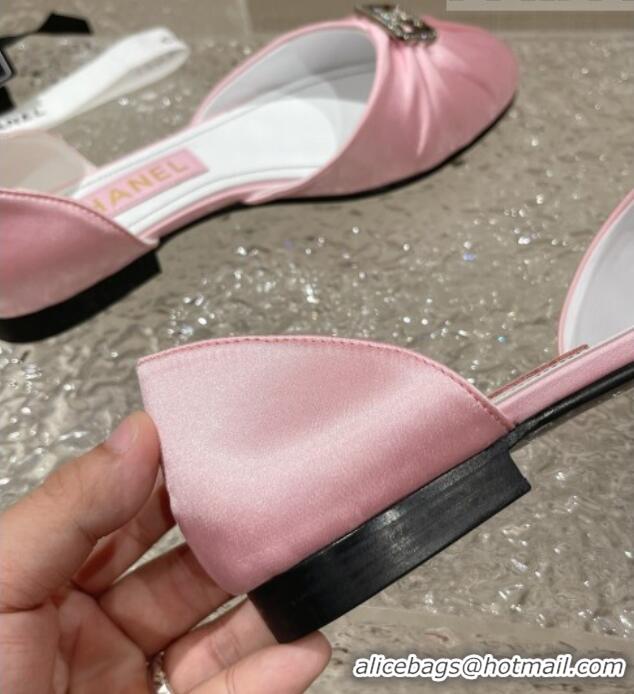 Low Price Chanel Satin Silk Flat Open Ballerinas with Crystal CC Pink 703067