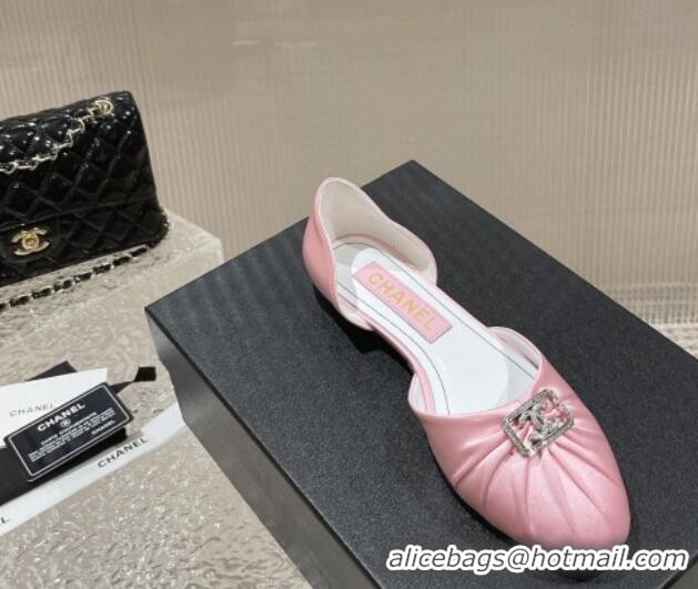 Low Price Chanel Satin Silk Flat Open Ballerinas with Crystal CC Pink 703067