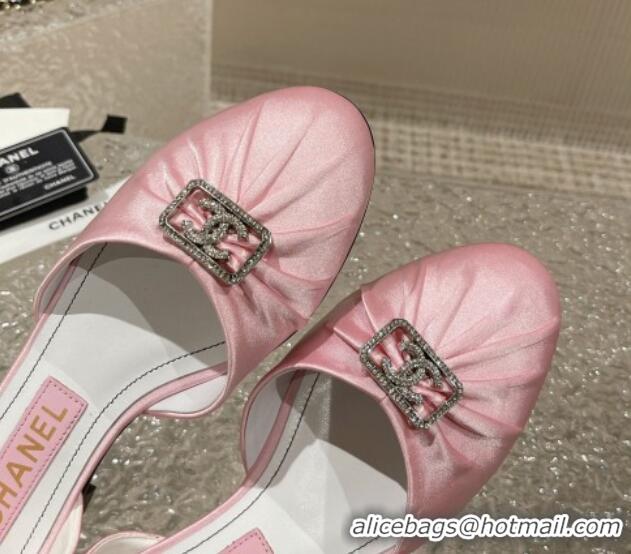 Low Price Chanel Satin Silk Flat Open Ballerinas with Crystal CC Pink 703067