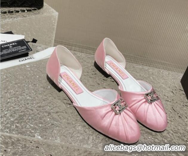 Low Price Chanel Satin Silk Flat Open Ballerinas with Crystal CC Pink 703067