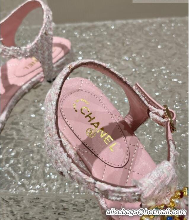 Best Price Chanel Tweed Flat Thong Sandals with Stone CC Pink 703078