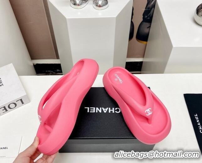 Classic Hot Chanel Rubber Platform Slide Thong Sandals 4cm Dark Pink 703087