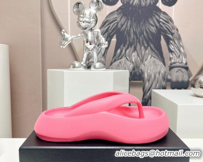 Classic Hot Chanel Rubber Platform Slide Thong Sandals 4cm Dark Pink 703087