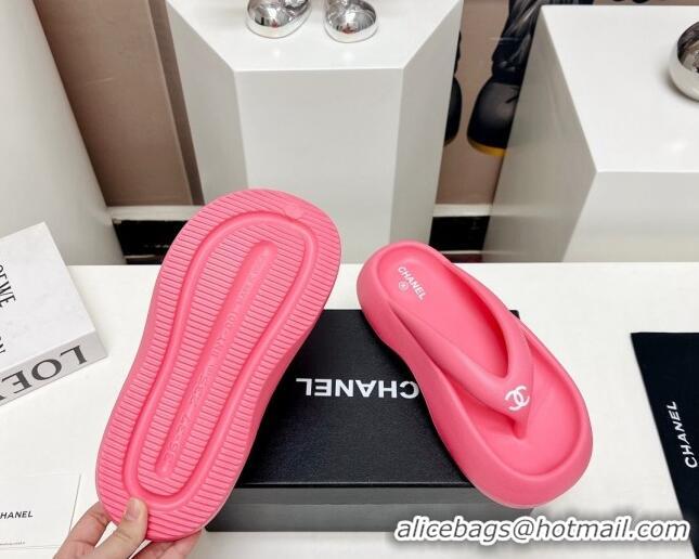 Classic Hot Chanel Rubber Platform Slide Thong Sandals 4cm Dark Pink 703087