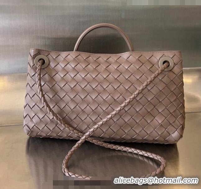 Good Product Bottega Veneta Small East/West Andiamo Top Handle Bag in Intrecciato Leather 754990 Taupe 2023